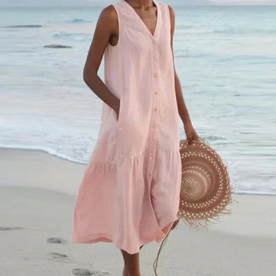 Antonina – Sleeveless Linen Blend Beach Dress