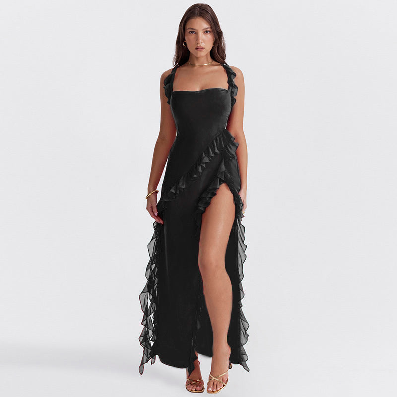Alyson – Ruffle-Edge Side-Slit Dress for Women