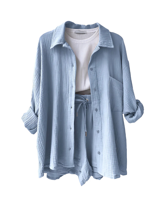 Averra – Textured Lounge Shirt & Shorts Set for Women