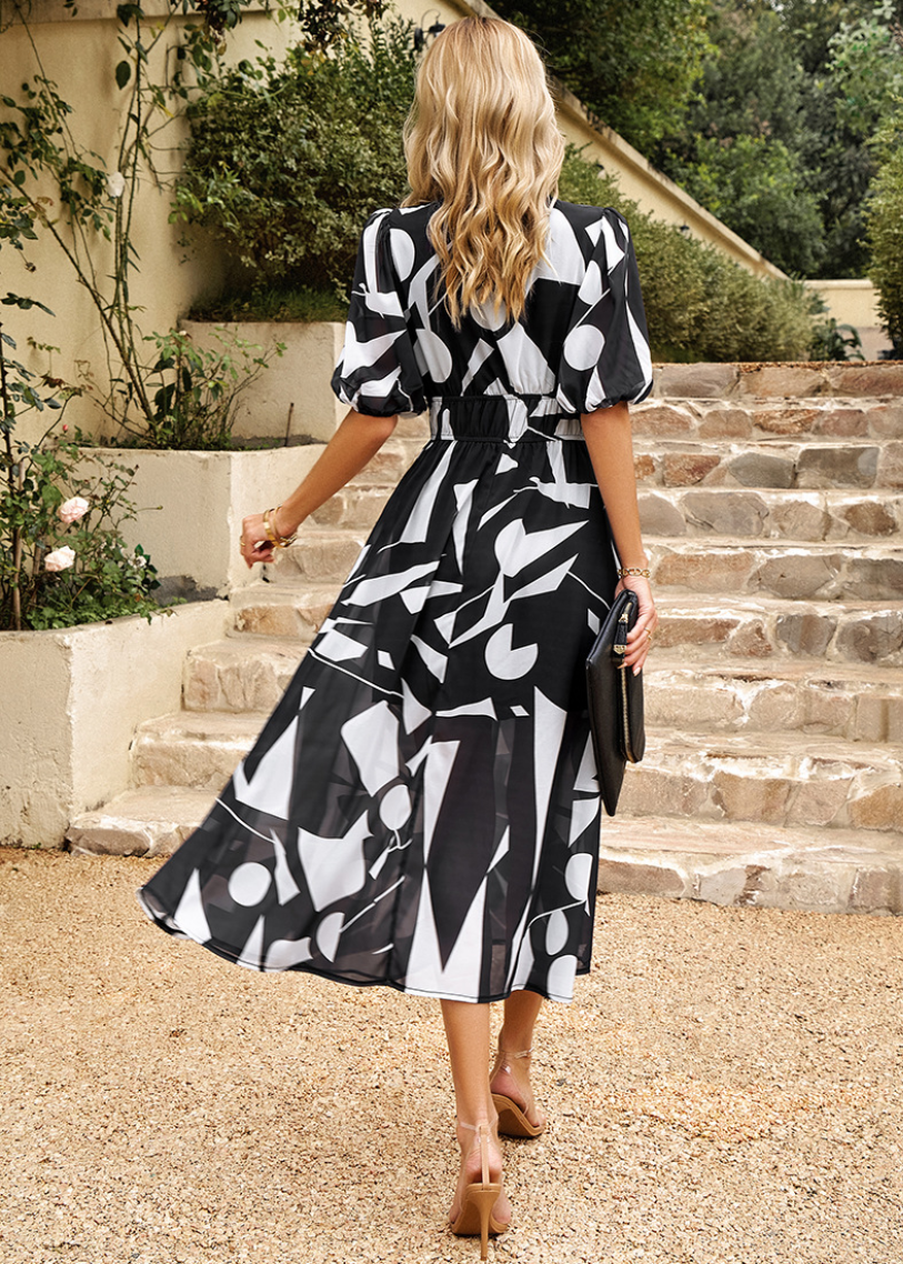 Zamzam – Floral V-Neck Midi Dress for Women