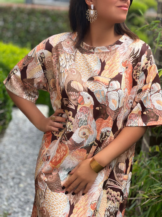 Elaina – Tropical Breeze T-Shirt Dress Chocolate for Women