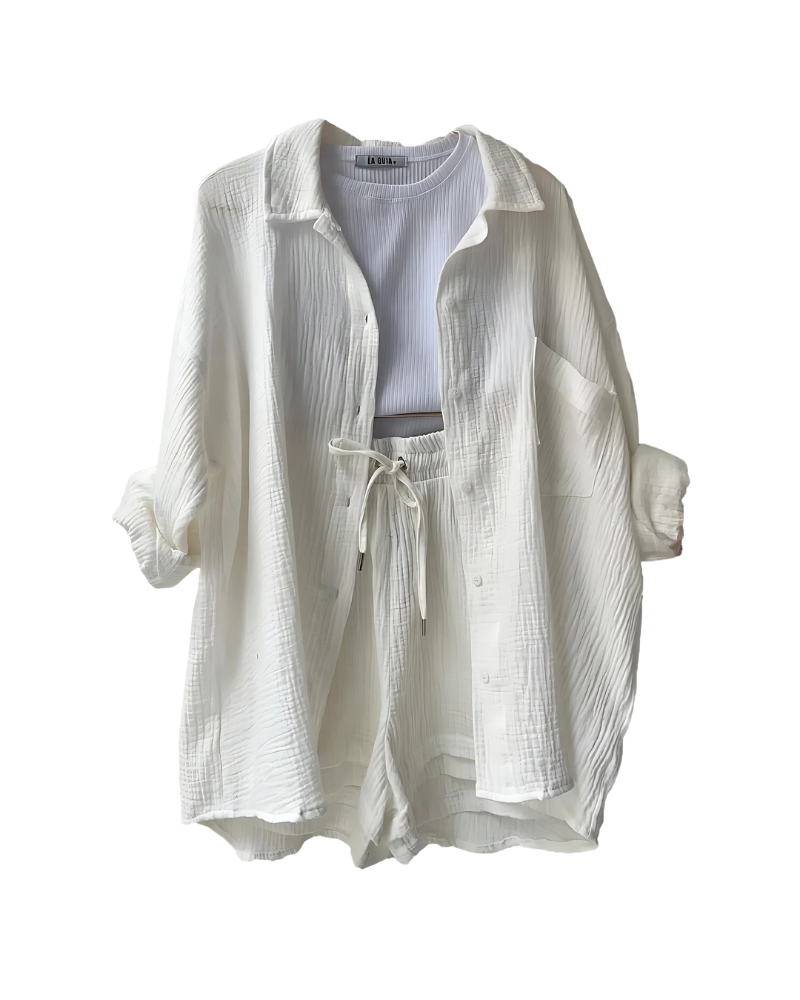 Averra – Textured Lounge Shirt & Shorts Set for Women