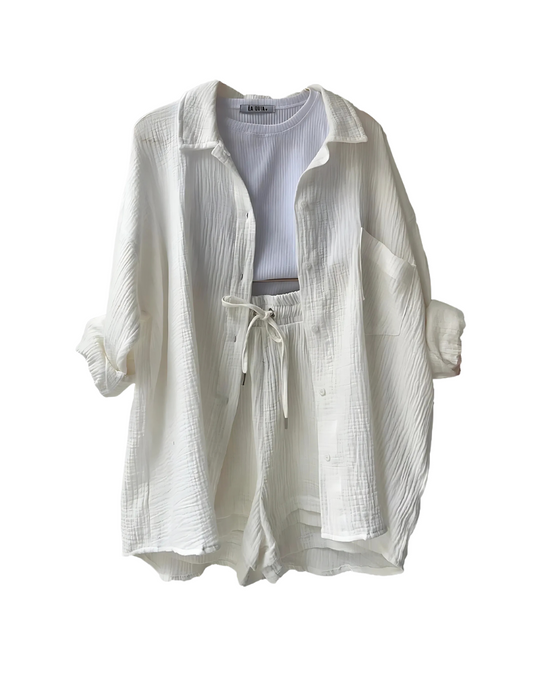 Averra – Textured Lounge Shirt & Shorts Set for Women