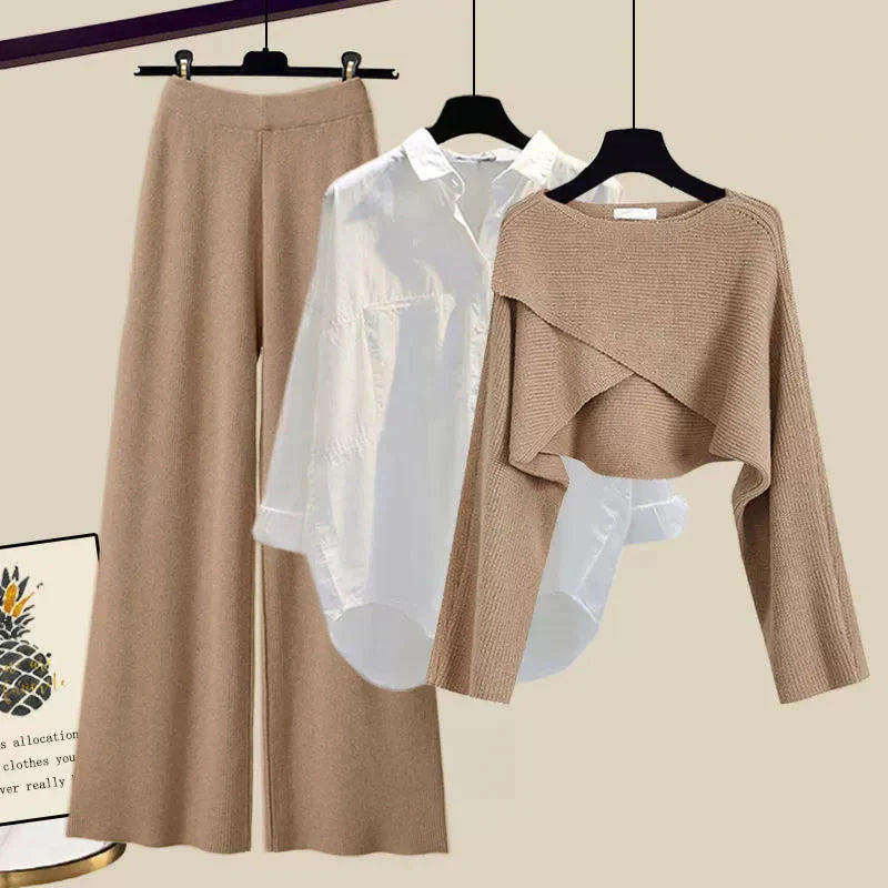 Cymara – Three-Piece Layered Knit & Shirt Skirt Set for Women