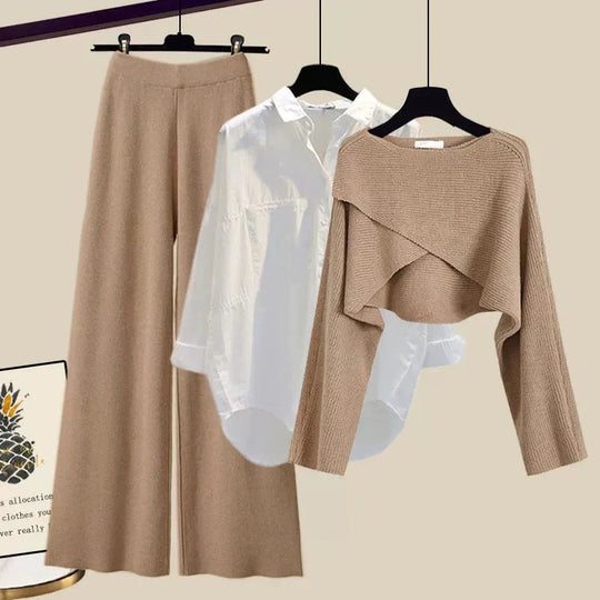 Cymara – Three-Piece Layered Knit & Shirt Skirt Set for Women