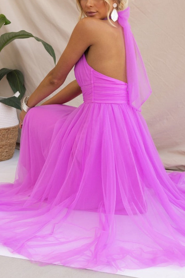 Avelisse – Halter Tulle Tea-Length Dress for Women