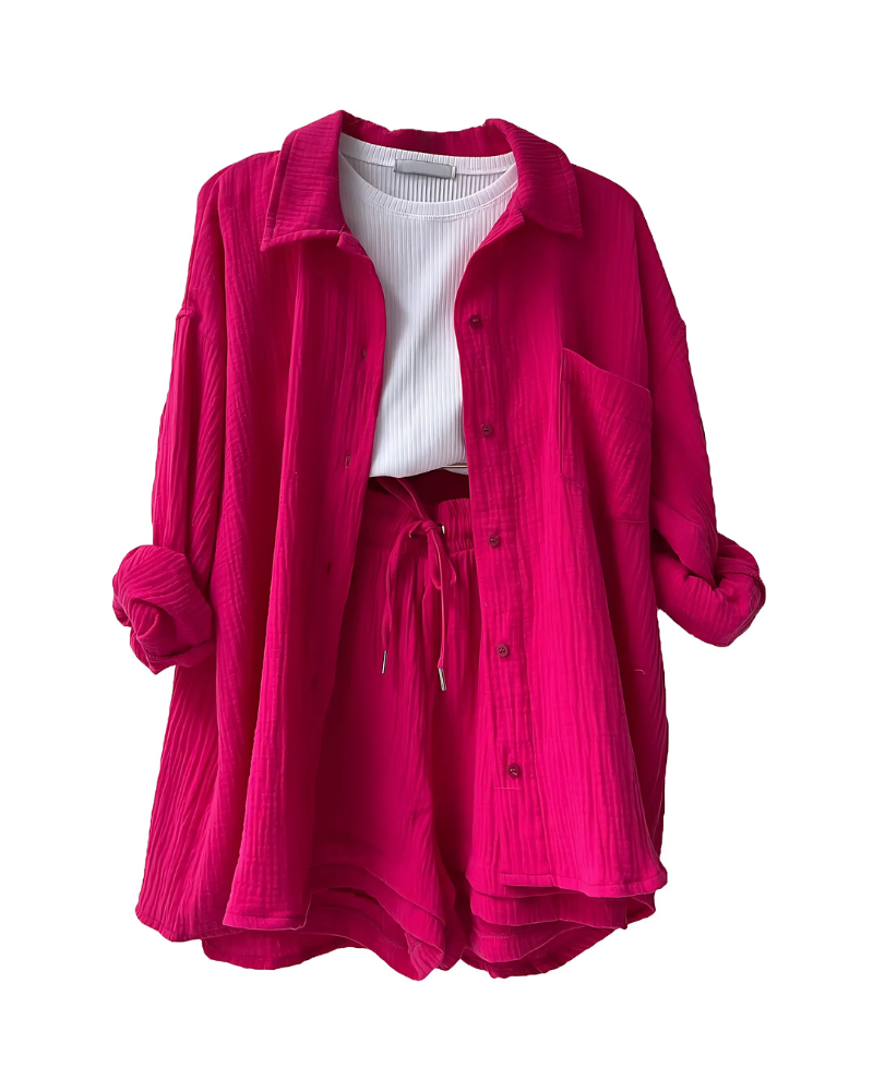 Averra – Textured Lounge Shirt & Shorts Set for Women