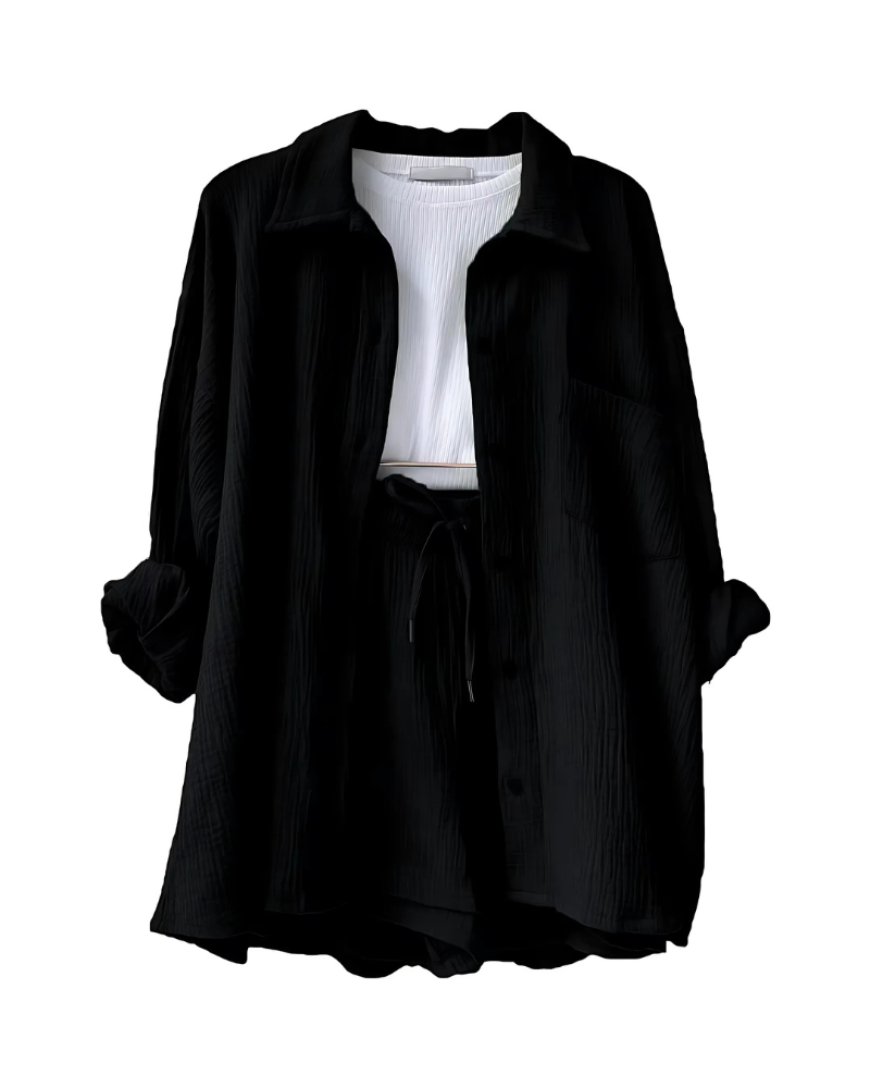 Averra – Textured Lounge Shirt & Shorts Set for Women