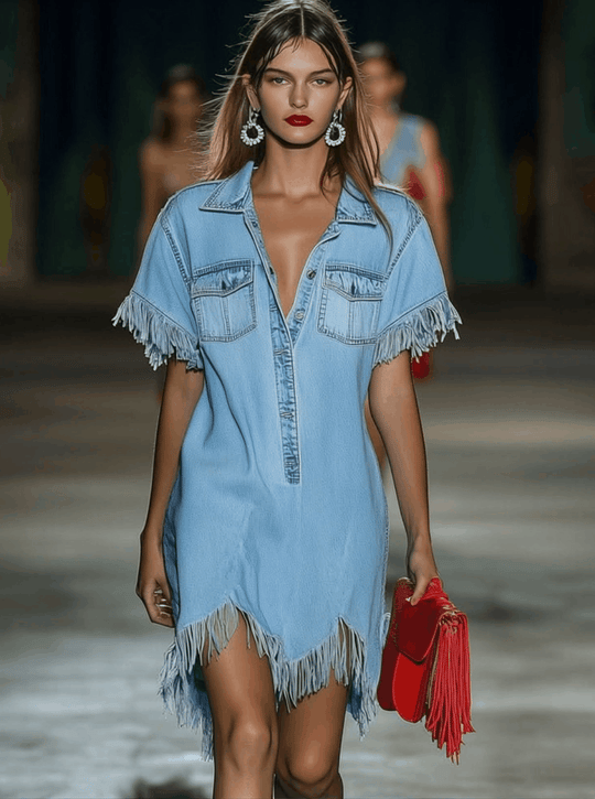 Haisley – Fringe Denim Shirt Dress