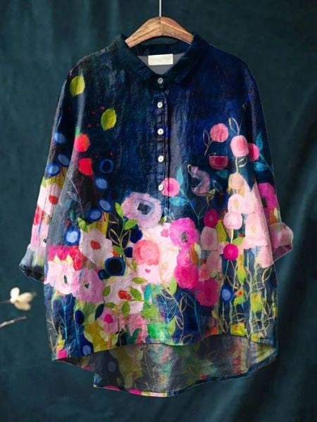 Violae – Artistic Bloom Button-Up Blouse