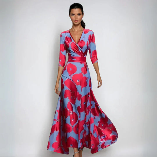 Sorelia – Printed Elegance Wrap Maxi Dress