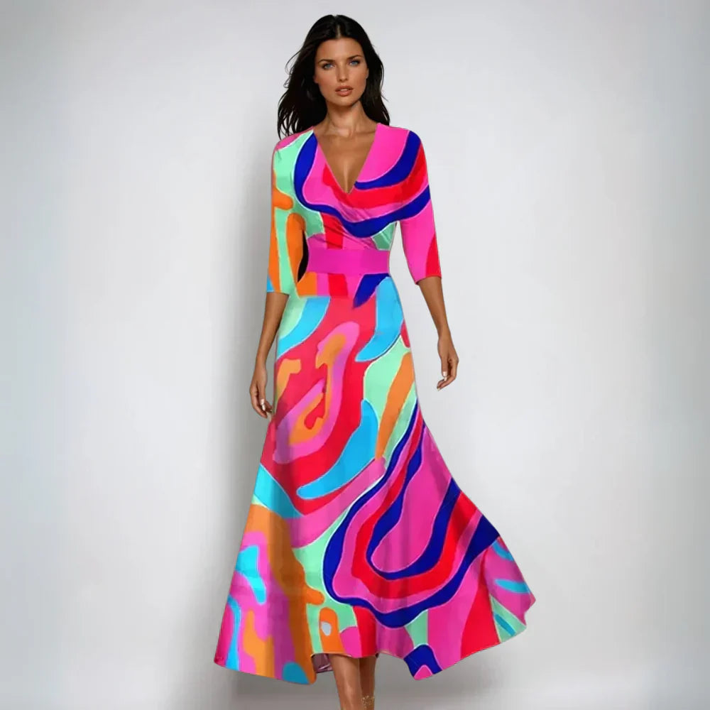 Sorelia – Printed Elegance Wrap Maxi Dress