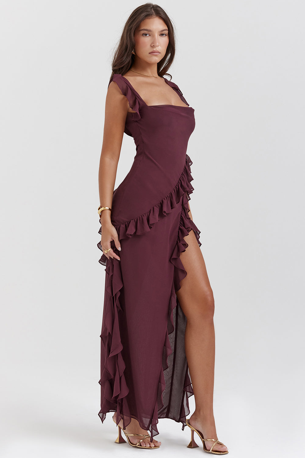 Alyson – Ruffle-Edge Side-Slit Dress for Women