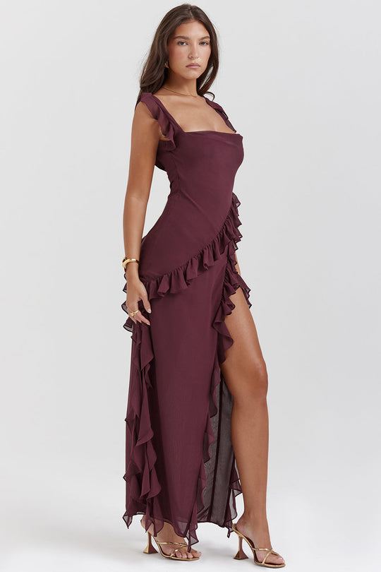 Alyson – Ruffle-Edge Side-Slit Dress for Women