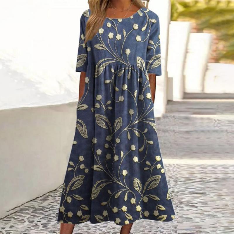 Dominika – Floral Print A-Line Midi Dress