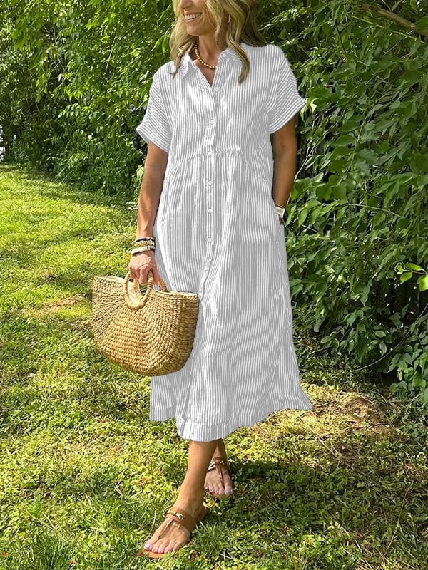 Solanys – Striped Cotton Midi Day Dress for Women