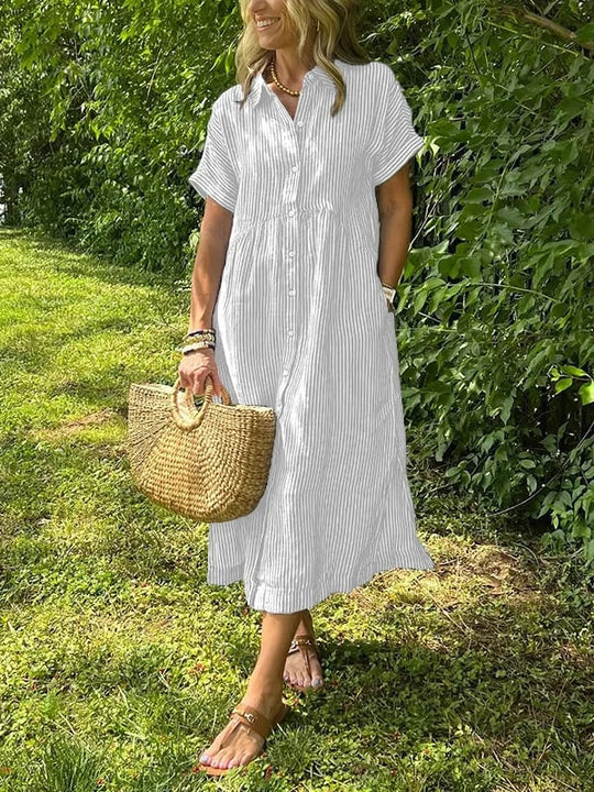 Solanys – Striped Cotton Midi Day Dress for Women