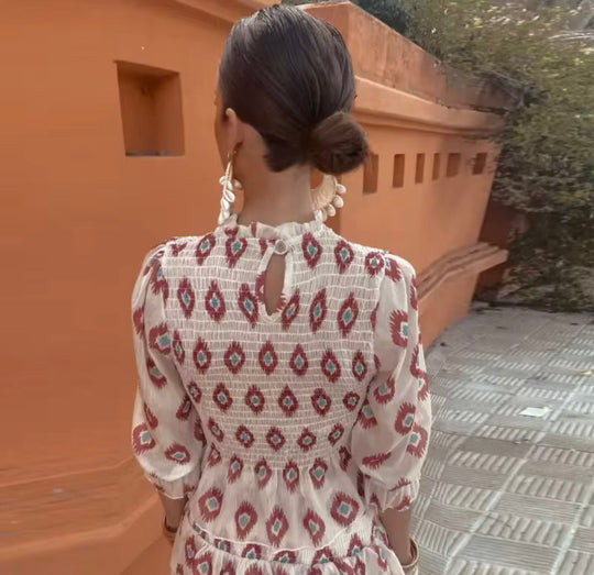 Naelora – Geo-Chic Ruffle Mini Dress for Women