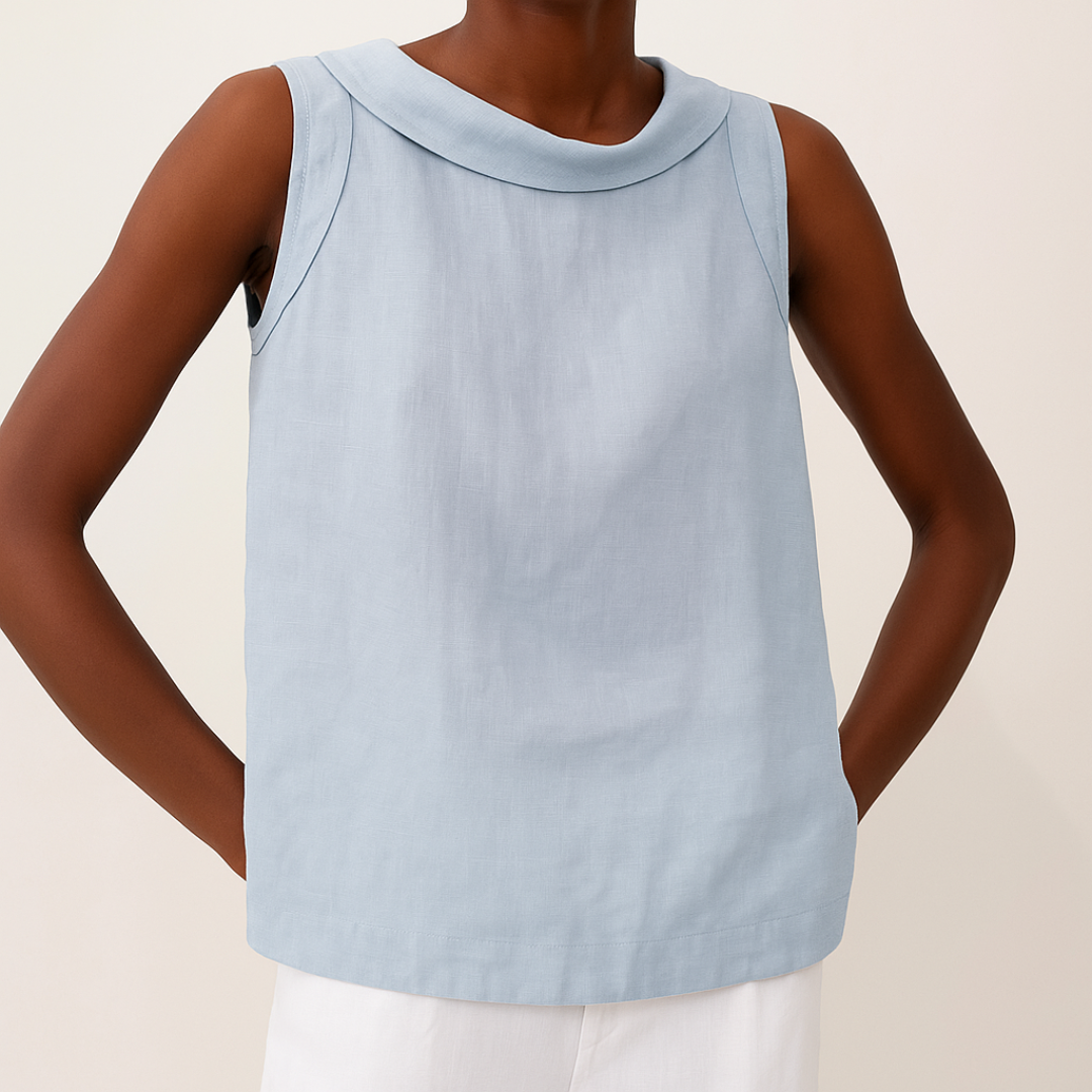 Aureza – Minimalist Draped Collar Linen Blouse