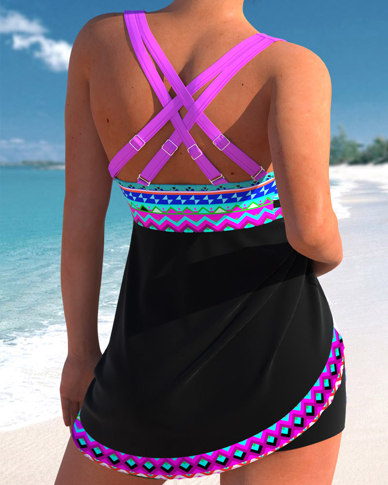 Zafira – Tribal Trim Crossback Swim Dress