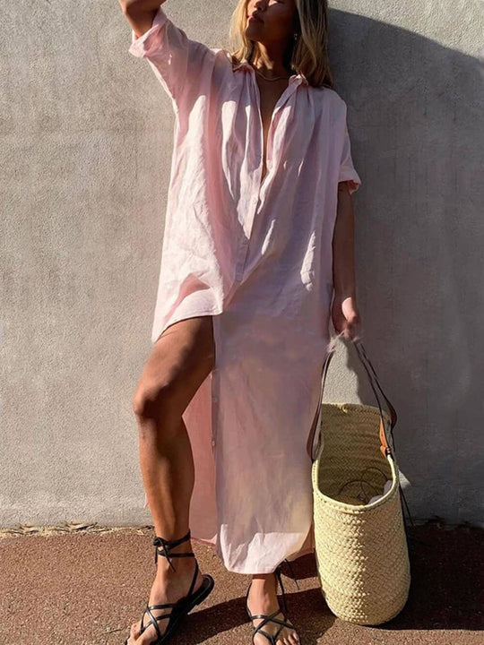 Elize | Minimalist Maxi Shirt Dress with Buttons