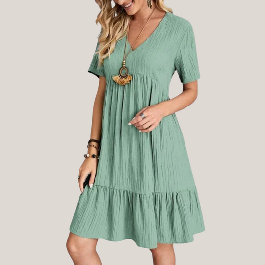 Verilune – Tiered V-Neck Casual Mini Dress for Women
