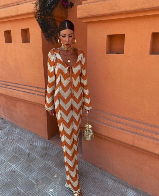 Zaniva – Chevron Knit Maxi Dress for Women