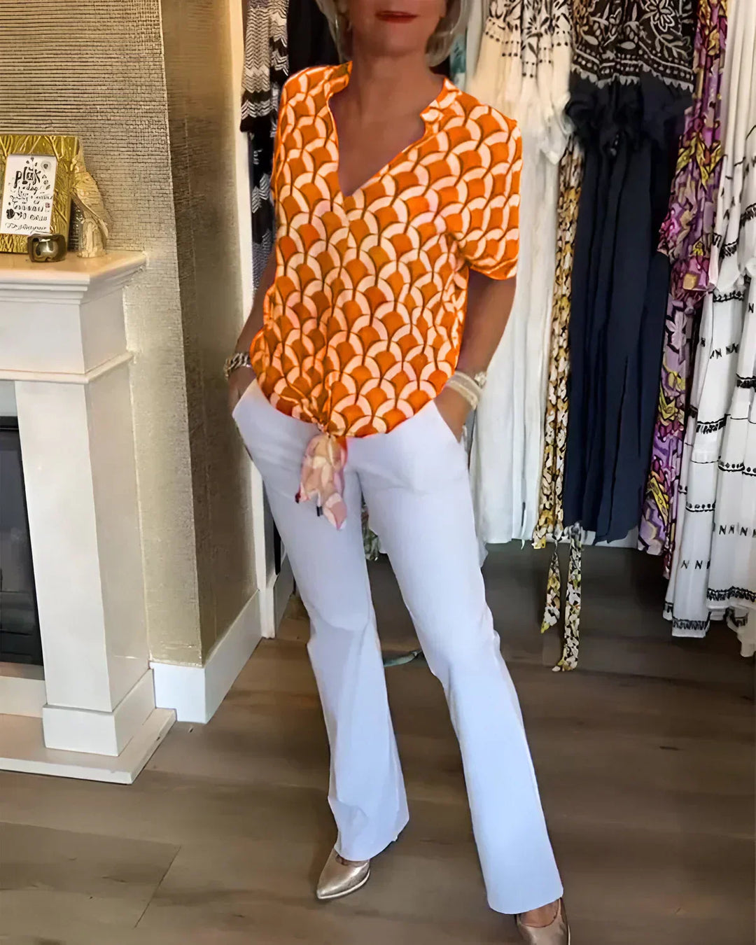 Miretta – GeoChic V-Neck Blouse
