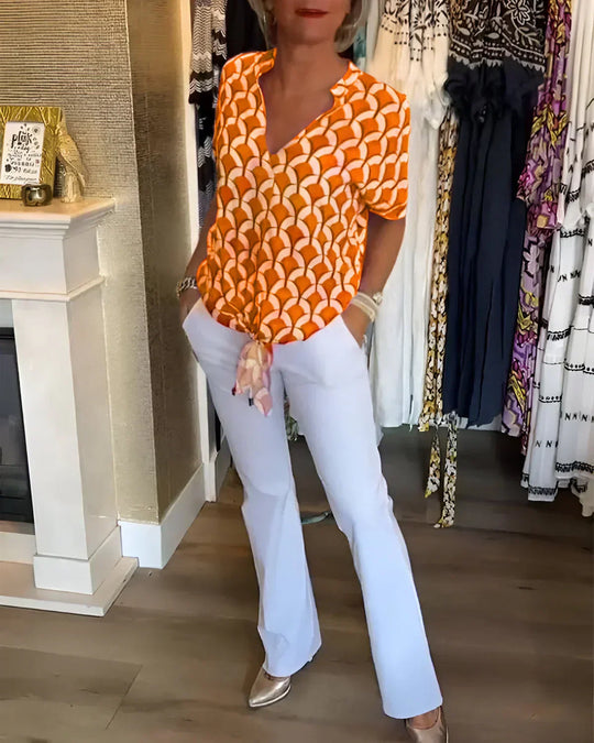 Miretta – GeoChic V-Neck Blouse