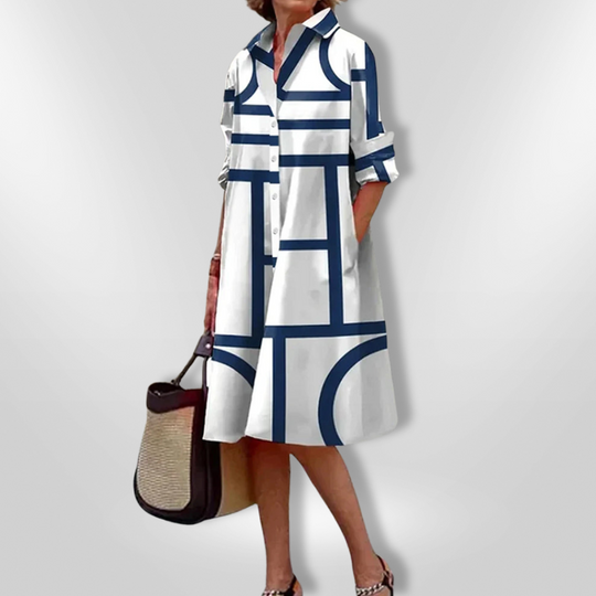 Elisa – Graphic Grid Shirt Dress