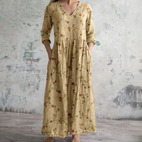 Isola – Boho Floral V-Neck Maxi Dress
