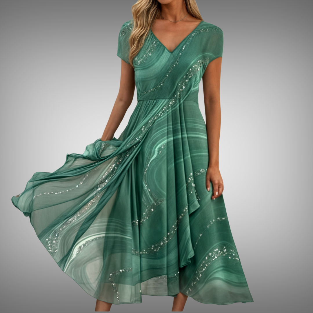 Nerina – Flowing V-Neck Chiffon Midi Dress