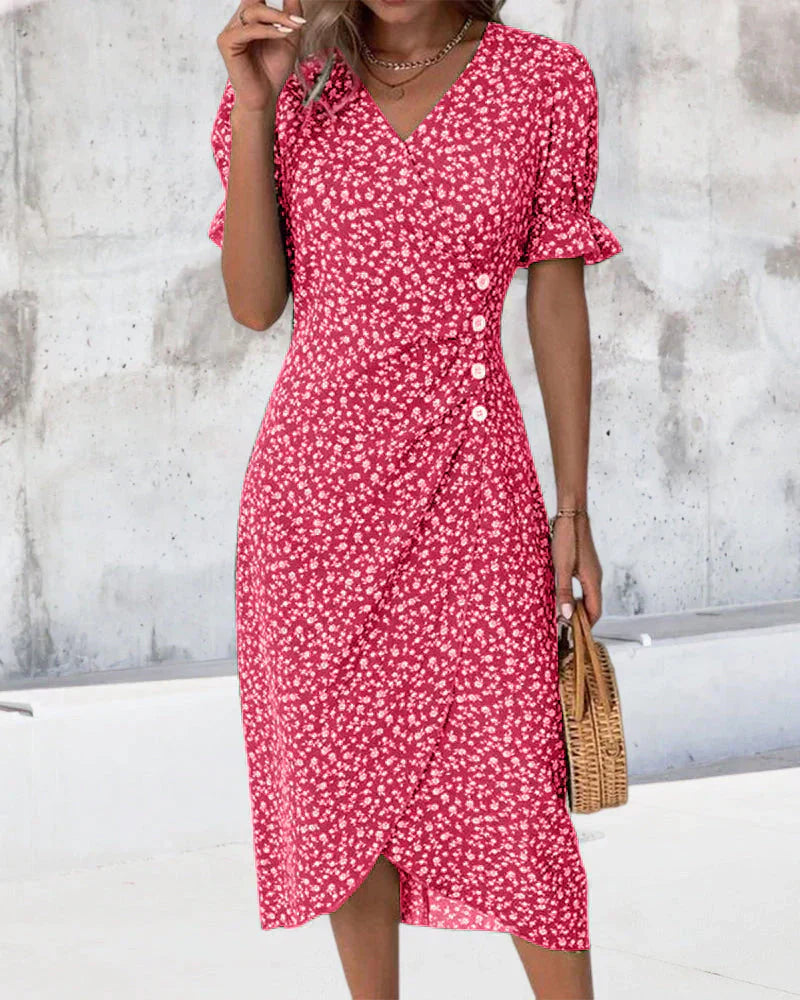 Celia – Soft V-Neck Floral Midi Dress