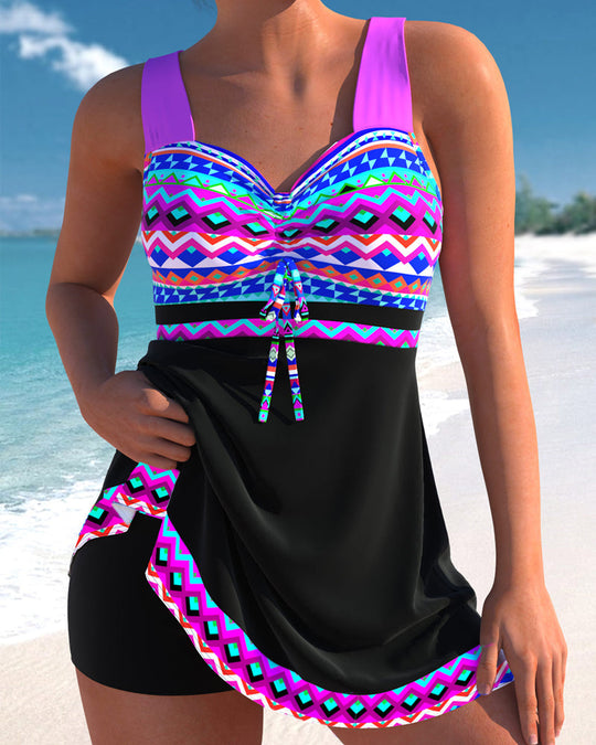 Zafira – Tribal Trim Crossback Swim Dress