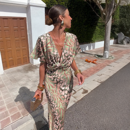 Elisaya – Abstract Wrap Midi Dress for Women