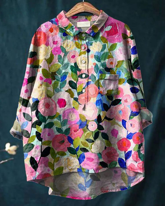 Violae – Artistic Bloom Button-Up Blouse