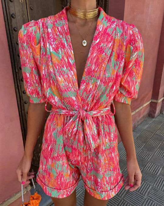Zaya – Printed Tie-Waist Romper for Women