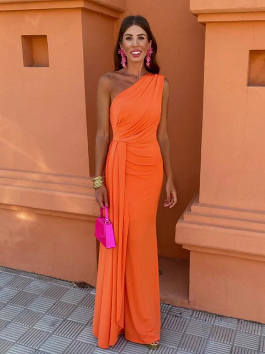 Calyra – One-Shoulder Draped Evening Gown for Women