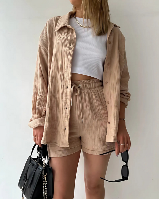 Averra – Textured Lounge Shirt & Shorts Set for Women