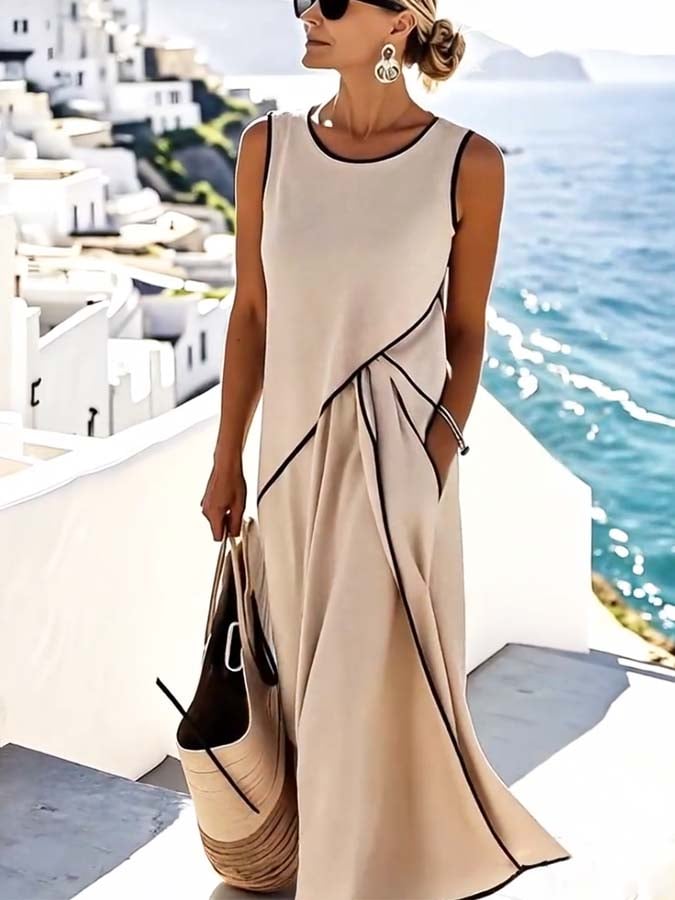 Hilda – Sleeveless Flare Hem Linen Dress