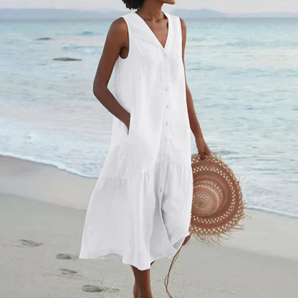 Antonina – Sleeveless Linen Blend Beach Dress
