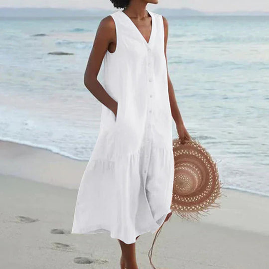 Antonina – Sleeveless Linen Blend Beach Dress