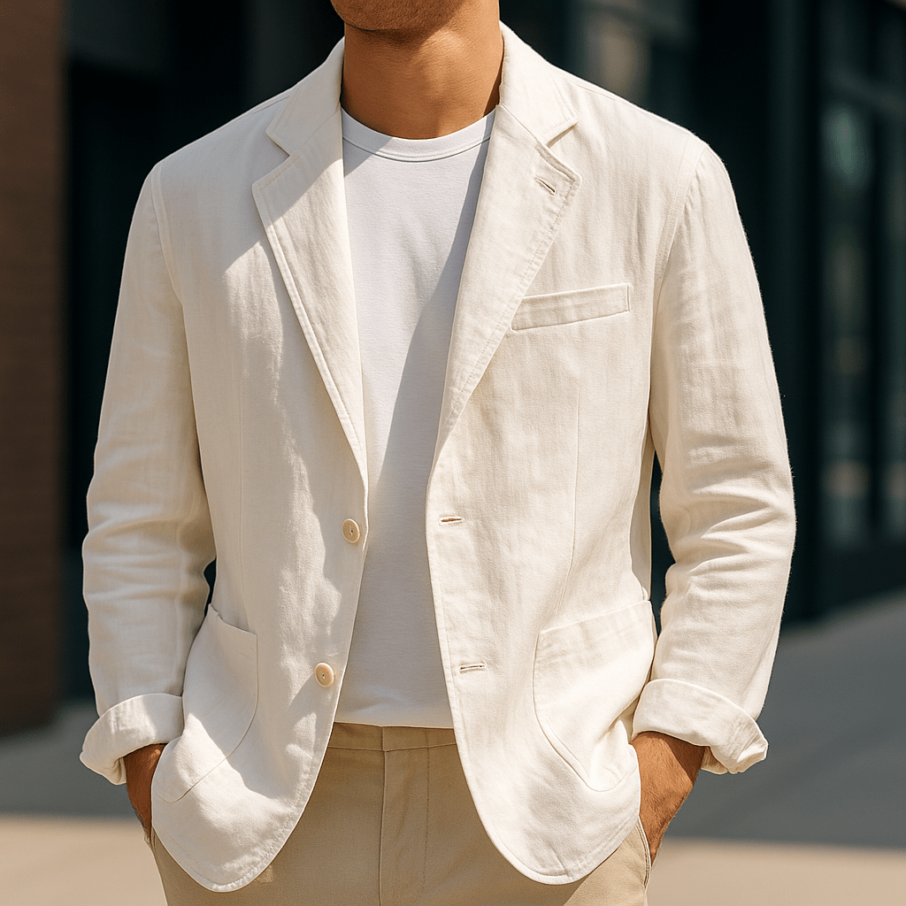 Warren – Cream White Linen Casual Blazer for Men