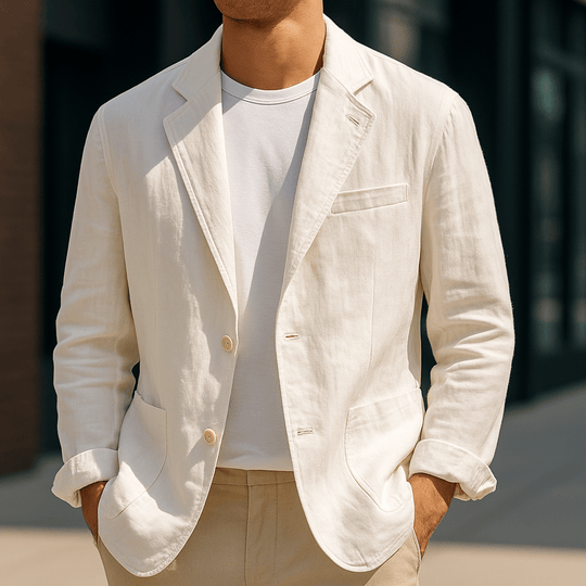 Warren – Cream White Linen Casual Blazer for Men