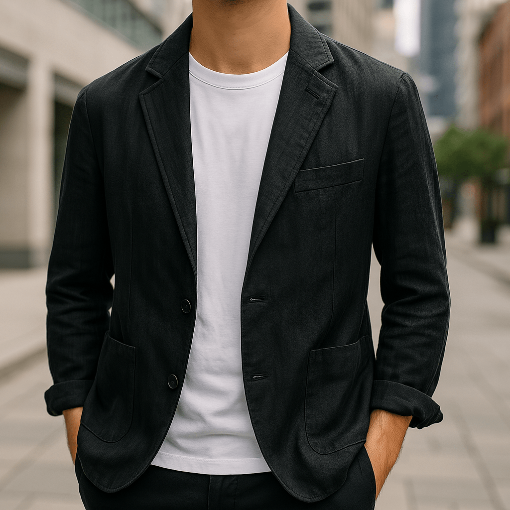 Warren – Black Linen Casual Blazer for Men
