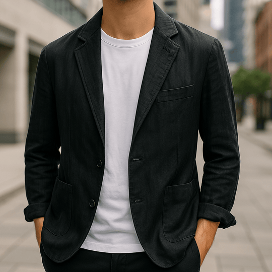 Warren – Black Linen Casual Blazer for Men
