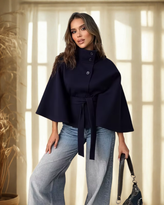 Elara – Wool Blend Cape Coat for Women