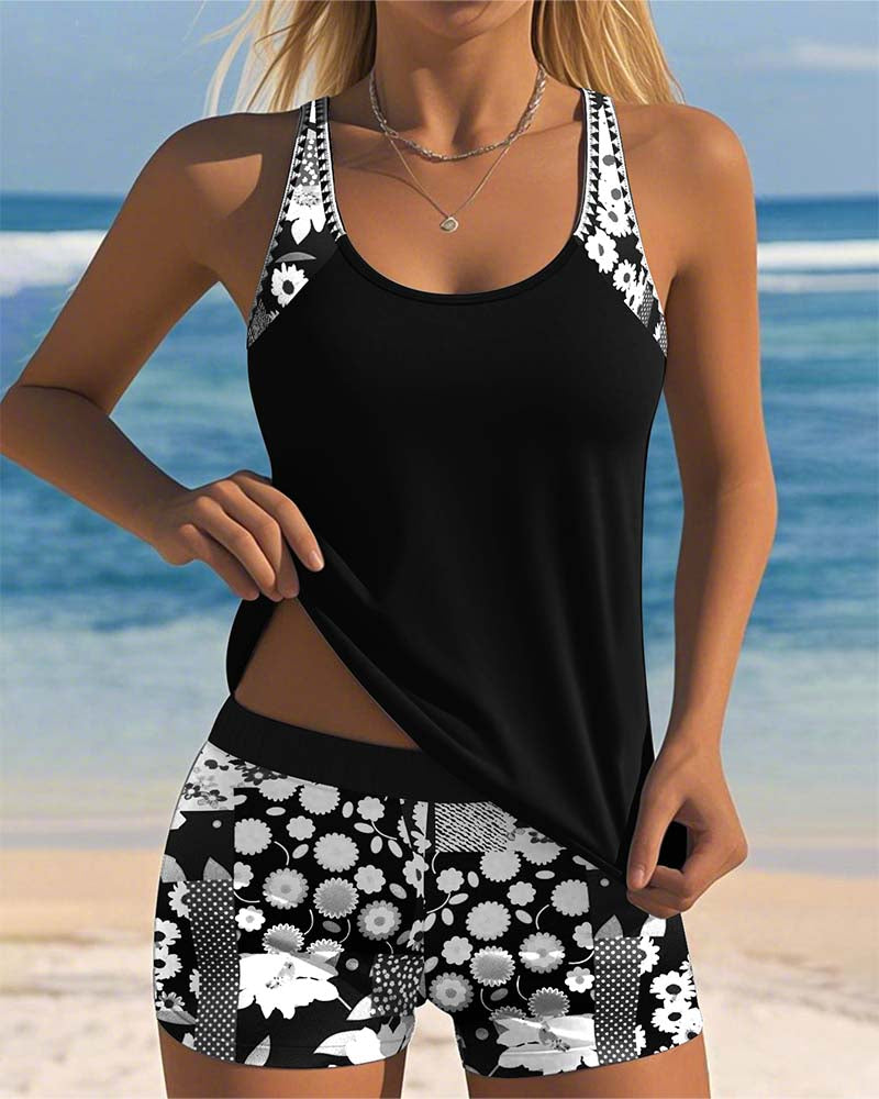 Isalyn – Floral Splash Tankini Shorts Set