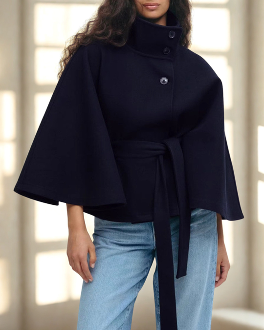 Elara – Wool Blend Cape Coat for Women