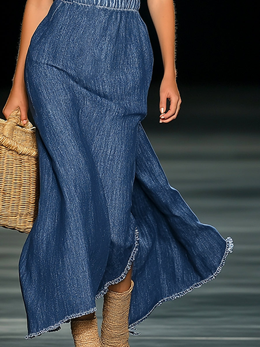 Flynn – One-Shoulder Denim Maxi Dress